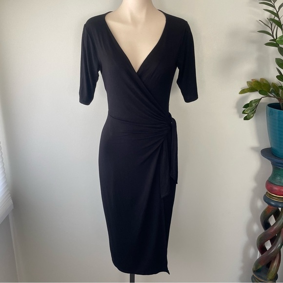Lulus Wrap Midi Dress Black Belted Size Medium - Picture 1 of 8